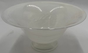 Vintage White Swirl Art Glass Pedestal Bowl 8