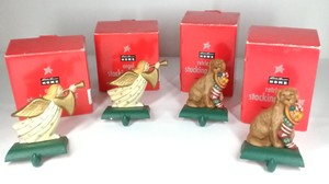 Lot of 4 Hope Home Christmas Stocking Holders Angel & Retriever Dog Figurines