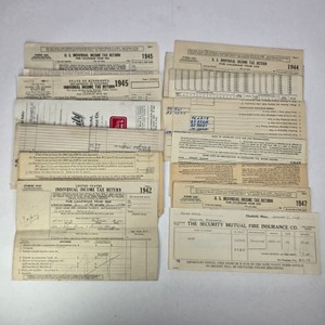 Lot of Vintage 1940s U.S. & Minnesota Income Tax Returns Insurance Documents