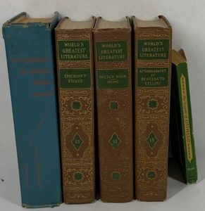 Lot of 5 Vintage Literature Books Worlds Greatest Literature Emerson Essays Robert Louis Stevenson