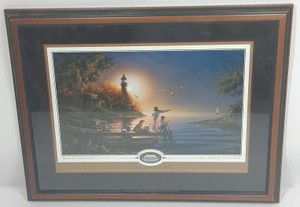 Terry Redlin Sunset on Golden Pond Framed Lighthouse Fishing Art Print