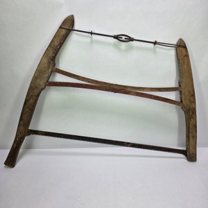 Antique Primitive Wooden Buck Saw Bow Saw with Metal Blade