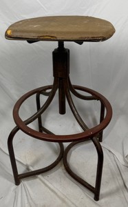 Vintage Industrial Adjustable Swivel Drafting Stool Metal Base Foot Ring