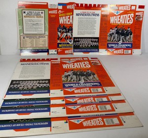 Lot of Vintage Wheaties Sports Cereal Box Flats  Minnesota Twins & Vikings Championship Editions