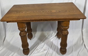 Vintage Oak Library Table with Turned Fluted Legs & Casters  Mission Era Style