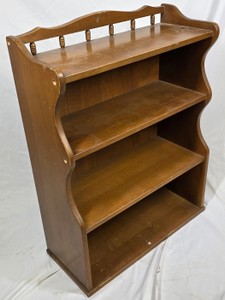Vintage Wooden Wall Shelf with Spindle Gallery & Scalloped Sides  3-Tier Display Rack
