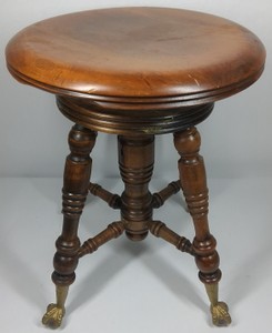 Antique Victorian Adjustable Swivel Piano Organ Stool  Glass Ball & Claw Feet