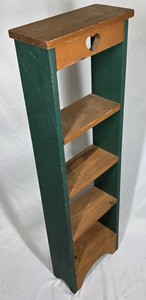 1990s Country Wood 4-Tier Shelf Stand with Green Painted Sides & Heart Cutout