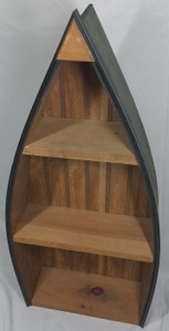 Vintage Canoe-Shaped Wooden Wall Shelf  Rustic Nautical Display Cabinet with 3 Shelves