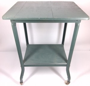 Vintage Metal Utility Table with Wood Top.