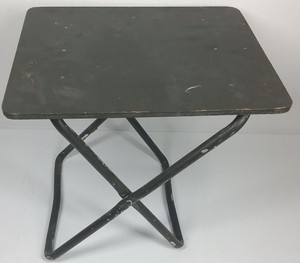 Vintage Folding Utility Table with Black Top & Tubular Steel X-Frame Legs