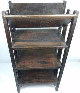 Vintage Wooden 4-Tier Display Shelf with V-Shaped Top Rack  Dark Wood Open Storage Stand