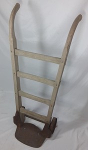 Vintage Wooden Hand Truck Dolly with Curved Handles & Metal Toe Plate