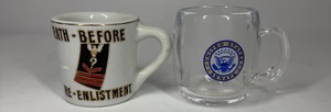 2 U.S. Government & Military Mugs  United States Senate Glass Mug & Re-Enlistment Novelty Cup