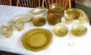Large lot of Gold Depression glass
