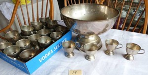 Nickel Silver punch bowl with 23 cups
