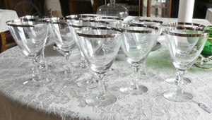Set of 11 Clear with Silver trim stemware