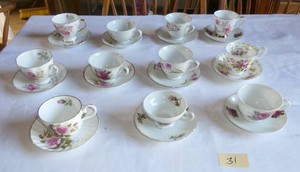 12 Cups and Saucers - all pink flowers