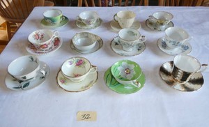 12 mixed cups and saucers, various colors