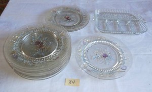 13 Clear with colored pears and plums plates