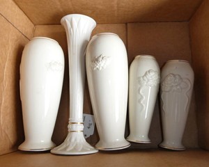FIVE LENOX Bud Vases Ivory with 24k gold trim
