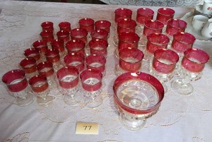 Red and clear glass stemware 34 pieces