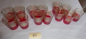 13 Hazel Atlas Red clear and gold shot glasses