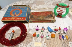 Amazing Vintage Christmas Bulbs, Wreath and Mazda Lamps