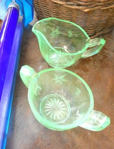Uranium Glass creamer and sugar