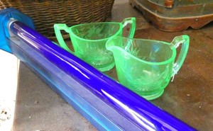 Uranium Glass creamer and sugar   Excellent condition
