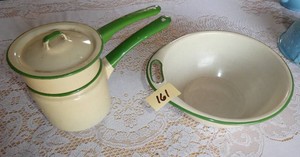 Very good condition enamelware mixing bowl and double boiler