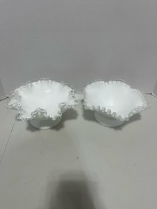 Two Vintage Fenton Silver Crest Ruffle Edge Pedestal Bowls