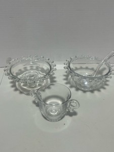 Vintage Heisey Glass Lariat Pattern Nut Dish, Mayonnaise Bowl and Sugar