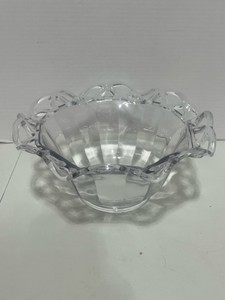 Vintage Imperial Glass Crocheted Crystal Deep Ruffled Serving Bowl and Mayonnaise Bowl