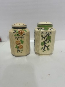 1930s Japanese Moriyama Flour Shaker and Japan Pepper Shaker