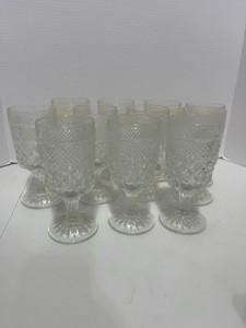 Set of 11 Vintage Anchor Hocking Wexford Pressed Glass Goblets