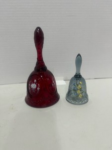 2 Fenton Bells Ruby Glass and Smoky Blue Mother Bell