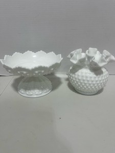 Fenton Hobnail Ruffled Vase and Fenton Large Pedestal Candle Bowl