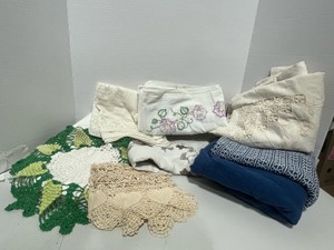 Lot of Misc. Linens Doilies, Embroidered Towel, Tablecloths