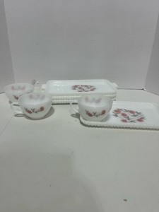 Vintage Fire King Fleurette Snack Set Missing one Cup