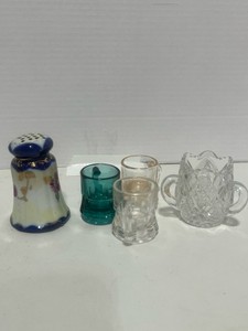 Four Vintage Toothpick Holders and Porcelain Shaker