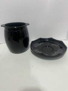 Black Glass Console Bowl and Black Handled Canister