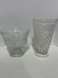 Vintage Anchor Hocking Wexford Pedestal Bowl and 10 Vase