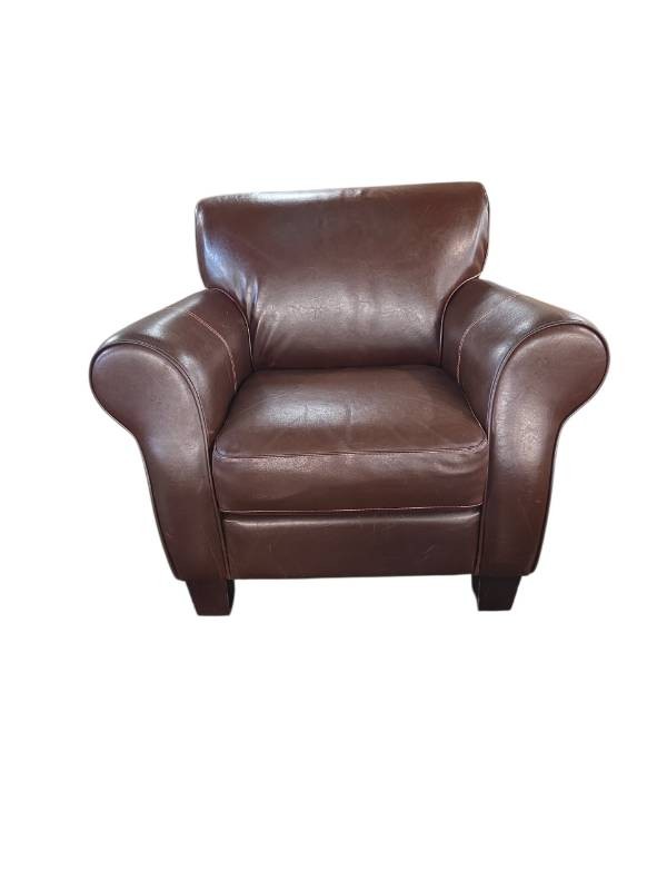 Classic Brown Leather Armchair W Matching OttomanFootrest. Retail $1199
