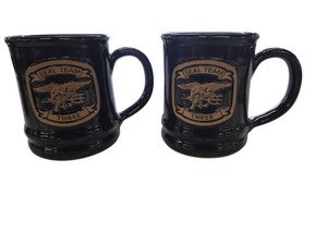 Set Of Two Deneen Pottery SEAL TEAM 3 Coffee Mugs -Black