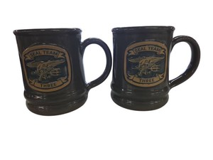 Set Of Two Deneen Pottery SEAL TEAM 3 Coffee Mugs -Gray