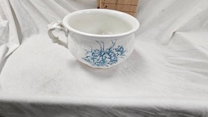 Vintage Homer Laughlin Chamber Pot with BlueWhite Floral Transfer