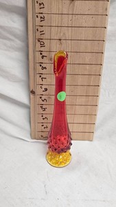 Fenton Amberina Bud Vase with Hobnail Pattern, UV reactive