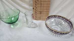 Vintage Green Compote Dish and Pressed Glass Ruby Stained Bowl