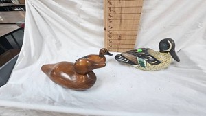 Pair of Wood Carved Ducks and Ducks Unlimited Duck